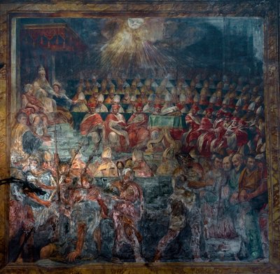 Weergave van het Eerste Concilie van Nicea, Eerste Oecumenische Concilie, in 325 door Unknown artist