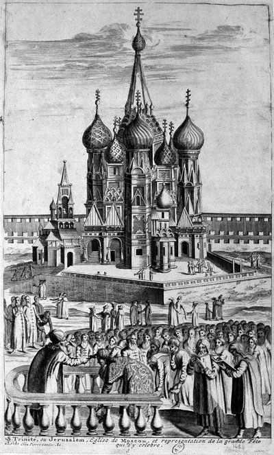 Voorstelling van de Drie-eenheidskerk in Moskou in een 17e-eeuwse gravure. door Unknown artist