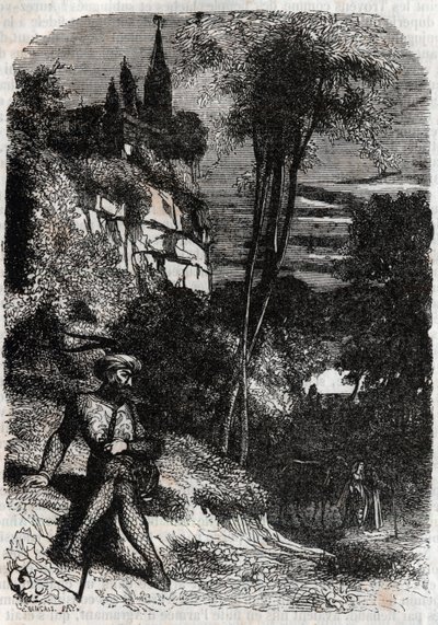 Rodomont, Isabella en de Oude Kluizenaar - gravure uit 1851 van 