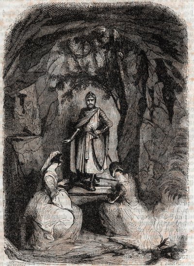 Roland ziet Isabelle in een grot - gravure uit 1851 van 