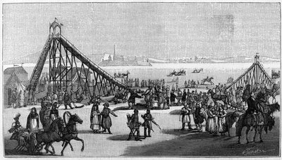 Achtbaan in Rusland naar een oude originele tekening van Sauerweid. in “Nature. Review of sciences and their applications to the arts and industry.” 1888 door Unknown artist