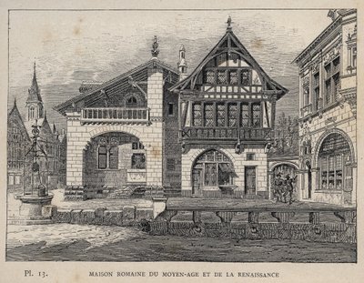 Romeins huis van de Middeleeuwen en Renaissance - gravure van 1889 in 