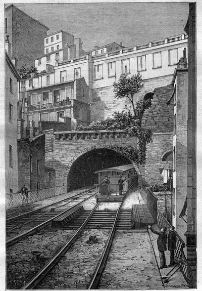Route van de spoorlijn van Lyon naar Fourvière - gravure in 