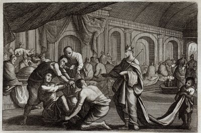 Royaumont Bijbel, Nieuwe Testament: Bruidskleed. Parabel van een koning die de bruiloft van zijn zoon vierde, waarbij hij een man zonder bruidskleed afwees. Illustratie uit 1811. door Unknown artist