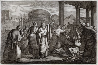 Bijbel van Royaumont, Nieuwe Testament: Genezing van een lamme. Sint Paulus geneest een lamme en stopt een menigte die hem als een god wilde vereren. Illustratie uit 1811 door Unknown artist