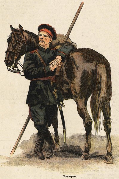 Russisch Kozakkenkostuum. Gravure uit de 19e eeuw. Bianchetti collectie. door Unknown artist