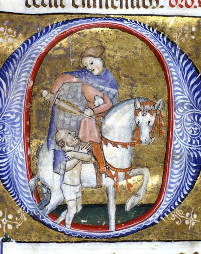 Sint-Maarten deelt zijn mantel met een arme 14e-eeuwse miniatuur. Biblioteca Nazionale Braidense, Milaan. door Unknown artist