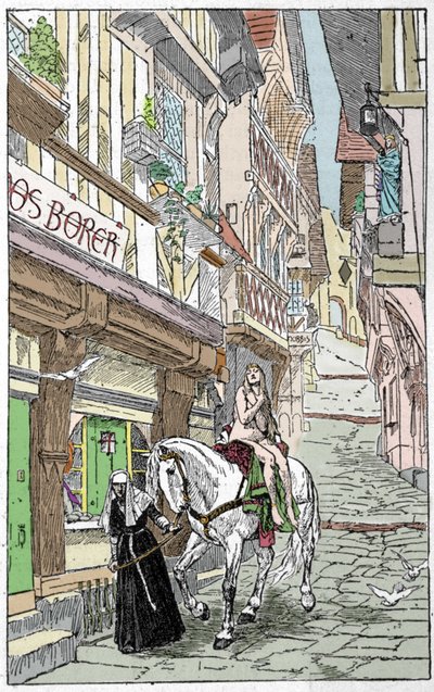 Saksische legende: Godiva (Lady Godiva of Godgifu), een Saksische vrouw die, aan het begin van het jaar 1000, naakt te paard door de straten van Coventry in Engeland reed om haar man te overtuigen de belastingen te verlagen die hij hief om zijn militaire c door Unknown artist