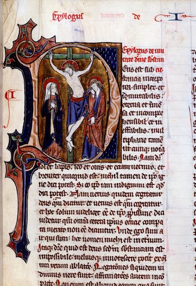 Scène van kruisiging in een briefhoofd (letter D). Miniatuur in Speculum historiale door Vincent De Beauvais (12e eeuw) door Unknown artist