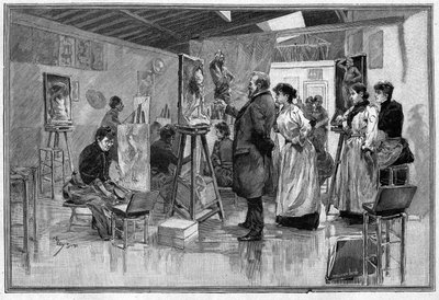 Beeldhouwatelier in Parijs in 1892. door Unknown artist