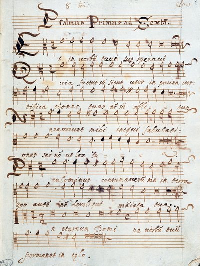 Bladmuziekpagina van Psalm voor vier stemmen, die toebehoorde aan kardinaal Francesco Gonzaga door Unknown artist