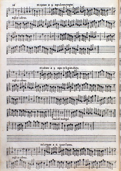 Bladmuziekpagina van verhandeling over versiering door Girolamo della Casa door Unknown artist
