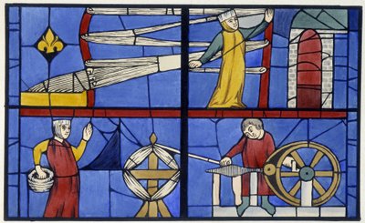 Spinatelier. Facsimile van een glas-in-loodraam van de Kathedraal van Amiens - in 