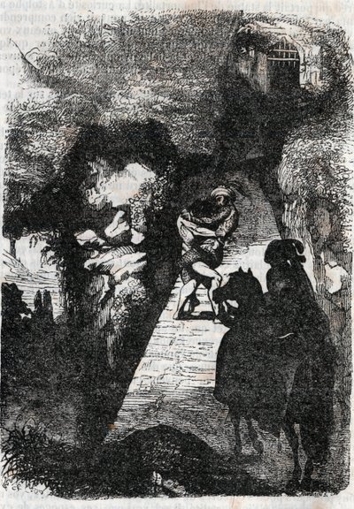 Strijd tussen Roland en Rodomont - gravure uit 1851 van 
