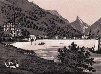 Zwitserland: uitzicht op de stad Fluelen. in 