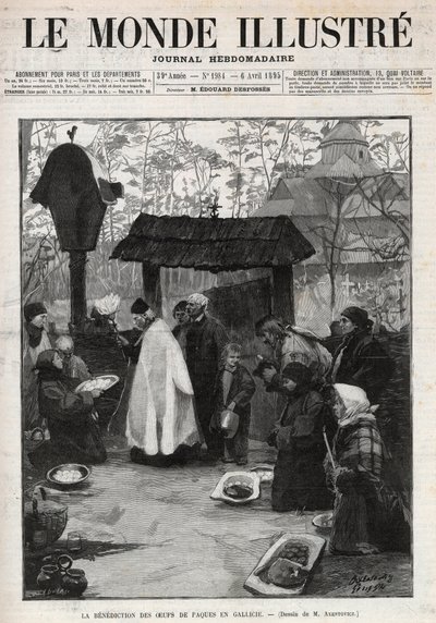 De Zegening van Paaseieren in Galicië (Klein Rusland) - gravure in 