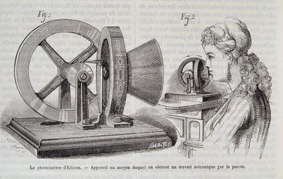 De Edison-fonograaf - apparaat waarmee mechanisch werk wordt verkregen door spraak in "Nature" 1878. door Unknown artist