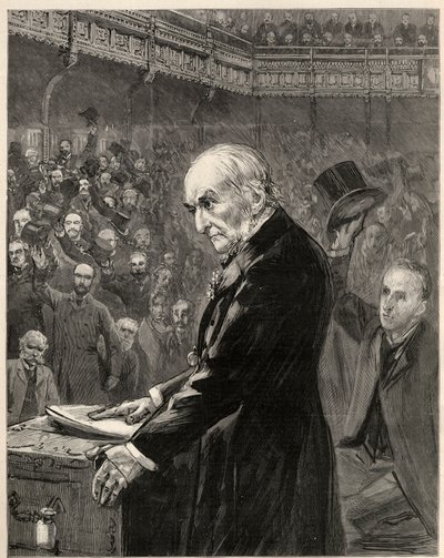 Het Lagerhuis, 13 februari 1893: toespraak van William Ewart Gladstone (gravure) door Unknown Artist