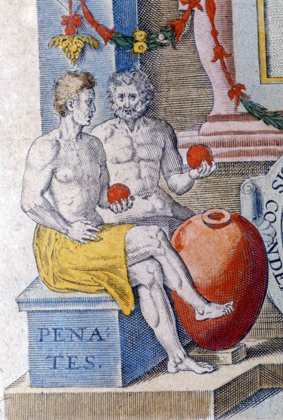 De Penaten. (huisgoden die de stad of het huis beschermen) door Unknown artist