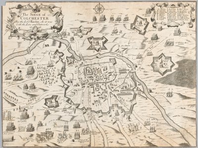 Het beleg van Colchester door Lord Fairfax, zoals het was met de linie en buitenwerken 1648 (gravure) door Unknown artist