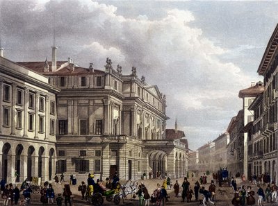 Het Teatro alla Scala in Milaan aan het begin van de 19e eeuw. Gravure uit die periode. Museo della Scala de Milan door Unknown artist
