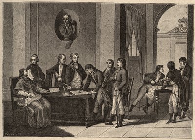 Het Verdrag van Tolentino of de Vrede van Tolentino is een vredesverdrag ondertekend op 19 februari 1797 in Tolentino, Italië, tussen Frankrijk en de Pauselijke Staten. (Tussen generaal Bonaparte en paus Pius VI (1717-1799). De paus doet afstand van Avigno door Unknown artist