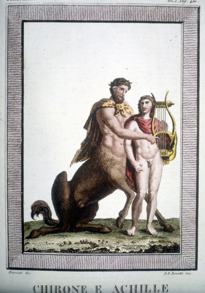De centaur Chiron en Achilles - in Dizionario mitologico door Unknown artist