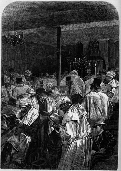 De dag van de grote vergeving van de Joden of viering van Yom Kippur in een synagoge aan de rue Saint Louis en l