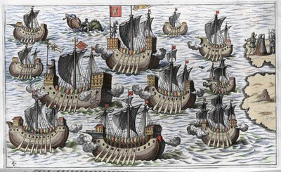 De vloot van Christopher Columbus (Cristoforo Colombo) om de nieuwe wereld te veroveren - in 