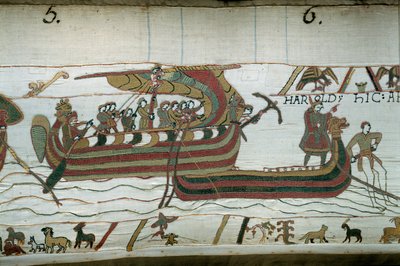 De vloot van Harold, die de hertog van Normandië Willem de Veroveraar (1027-1087) kwam informeren dat hij de opvolger van de Engelse kroon zal zijn na de dood van Eduard de Belijder, wordt gevangen in de storm die hem op de kusten van Graaf Guy de P werpt door Unknown artist