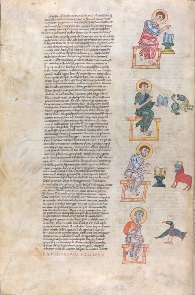 De vier evangelisten met hun symbolen: Matteüs, Lucas, Marcus, Johannes door Unknown artist