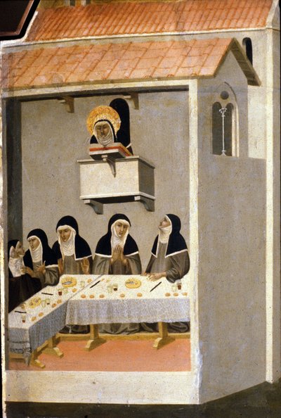 De goede zusters eten vis. 13e eeuw door Unknown artist