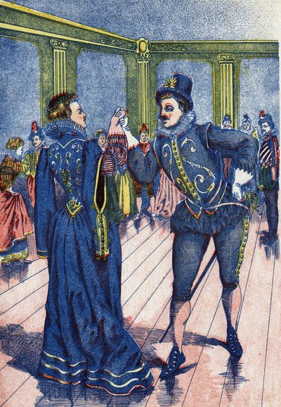 De zoon van de koning laat Assepoester dansen. Illustratie voor 
