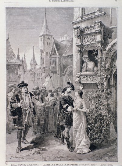 De laatste scène van De Schone Maagd van Perth, opera door Georges Bizet, in het Teatro Argentina in Rome door Unknown artist