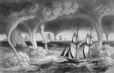 De stammen... rijzen uit de zee naar de hemel en veroorzaken verschrikkelijke effecten door Unknown artist