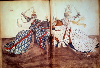 Toernooi: Spel van de roepende heer en de verdedigende heer (Hertog van Bretagne en Hertog van Bourbon tegenover elkaar) door Unknown artist