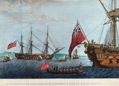 Overdracht van Napoleon I van de Bellerophon naar de Northumberland op 8 augustus door Unknown artist