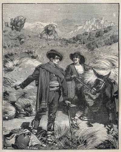 Twee boeren uit de Sierra Almagrera in Spanje ontdekten de Jaroso zilverafzetting in 1838. Gravure uit 1885 in 
