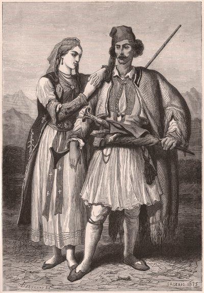 Uitzicht op een paar in Albanese traditionele kleding in de 19e eeuw door Unknown