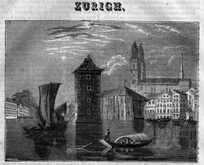 Zicht op de stad Zürich (Zurigo) in Zwitserland in de 19e eeuw door Unknown artist