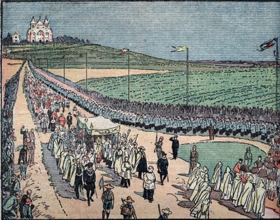 Gezicht op de eucharistische processie van het eucharistisch congres van Carthago, Tunesië 11/05/1930 (Gezicht op het 30e internationale eucharistische congres gehouden in Carthago, Tunesië) door Unknown Artist