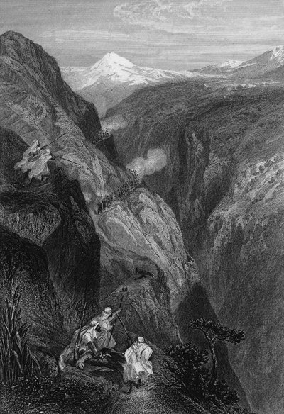 Zicht op de teniah van Mouzaïa, de pas van het Atlasgebergte overgestoken door het Franse leger in 1830, in Algerije in de 19e eeuw, in 