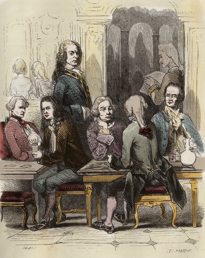 Voltaire in het Procope café in Parijs door Unknown artist