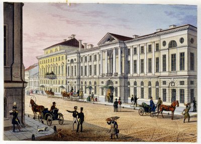 Buitenaanzicht van het Posthotel in Sint-Petersburg (Album van Marie Taglioni) door Unknown artist