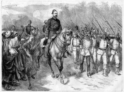 Oorlog in Egypte - De gezanten van Arabi Pasha rekruteren soldaten onder de stammen om tegen de Britten te vechten - Arabi Pasha (Orabi Pasha, Ahmed Urabi) (1841-1911), en zijn troepen in 1882 door Unknown artist