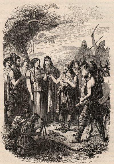 Huwelijksceremonie bij de Duitsers. Gravure uit 1868 in 