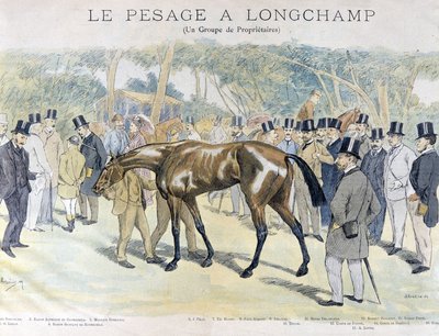 Wegen bij Longchamp en een groep paardeneigenaren door Unknown artist