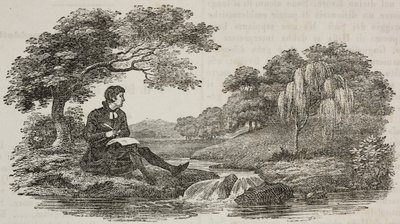 Schrijver onder boom voor stroom, illustratie uit Teatro universale, Raccolta enciclopedica e scenografica, No 575, 19 juli door Unknown artist