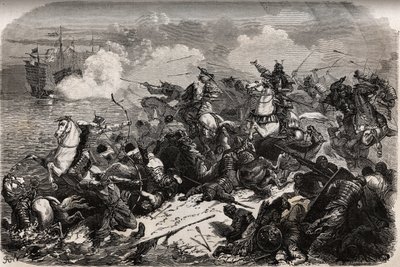Yori Omo en een samoerai-leger weren de invasie van de Mongolen in 1274 geleid door Qubilai (Kubilai Khan, eerste keizer van de Mongoolse Yuan-dynastie (1215-1294), maar tyfoons (kami kaze: wind van de goden) weren en kapseizen de Mongoolse vloot, waardoor door Unknown artist