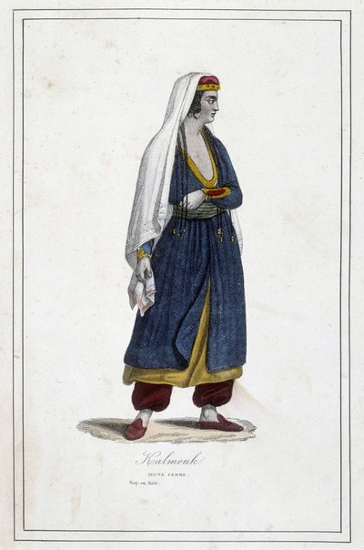 Jonge Kalmouk vrouw (Mongools volk van Zuid-Siberië) - in 